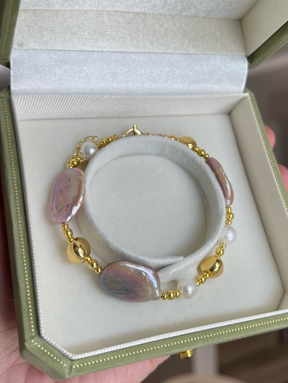 Delicate Pink Baroque Pearl and Gold Bead Bracelet